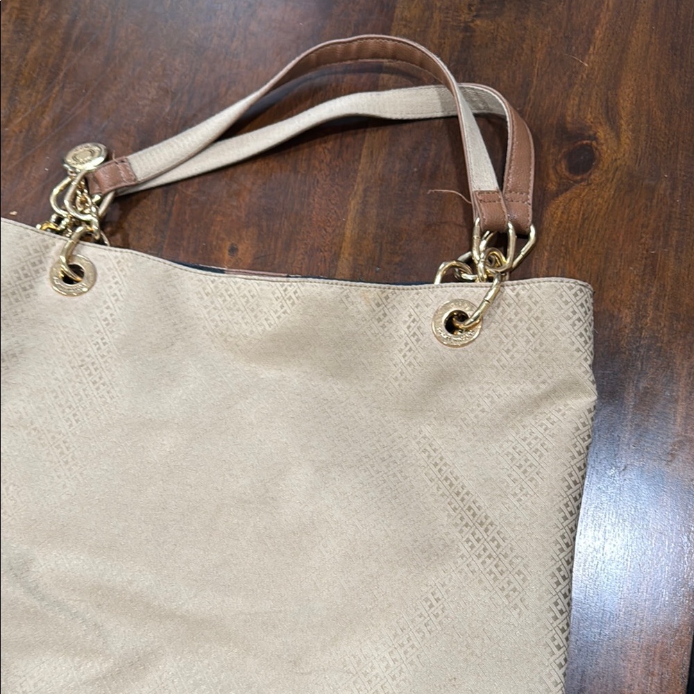 Tommy Hilfiger Cream and Brown Tote with Textured Design